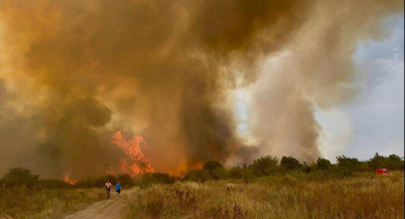 Flăcări uriașe în Târgu Jiu. Incendiul s-a extins rapid pe mai multe sute de hectare