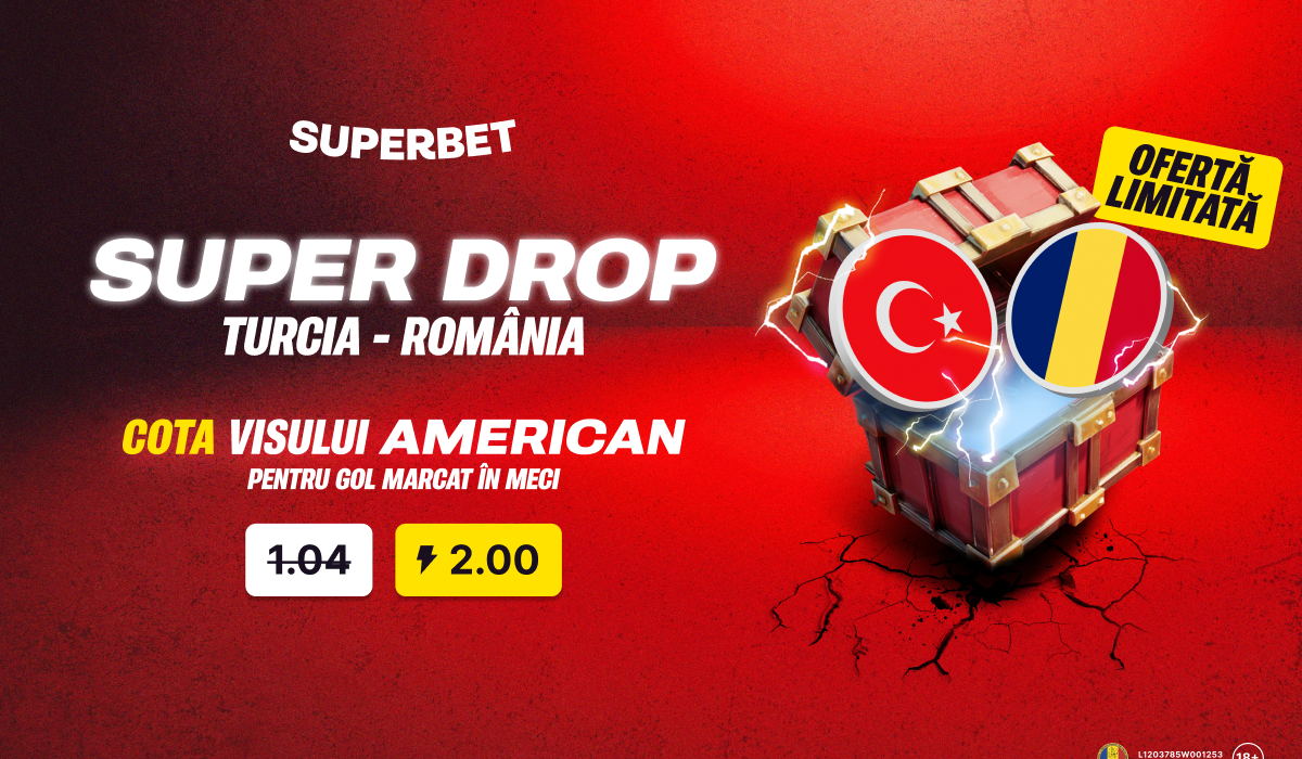 Super Drop marca Superbet: cotă 2.00 pe gol marcat în Turcia